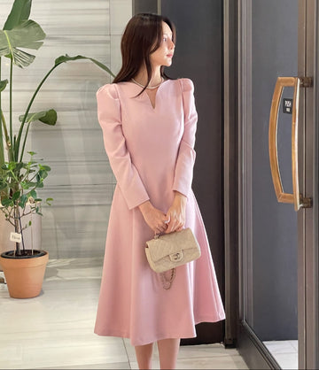 Madrin Heart Neck Tweed Flare One Piece